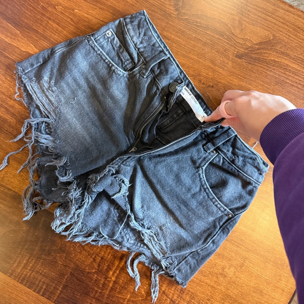 Garage Frayed Hem Jean Shorts in Dark Gray
